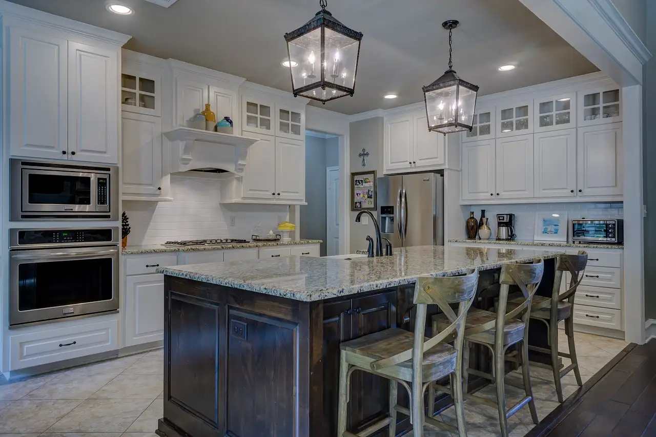 Freshly painted interior walls and cabinets